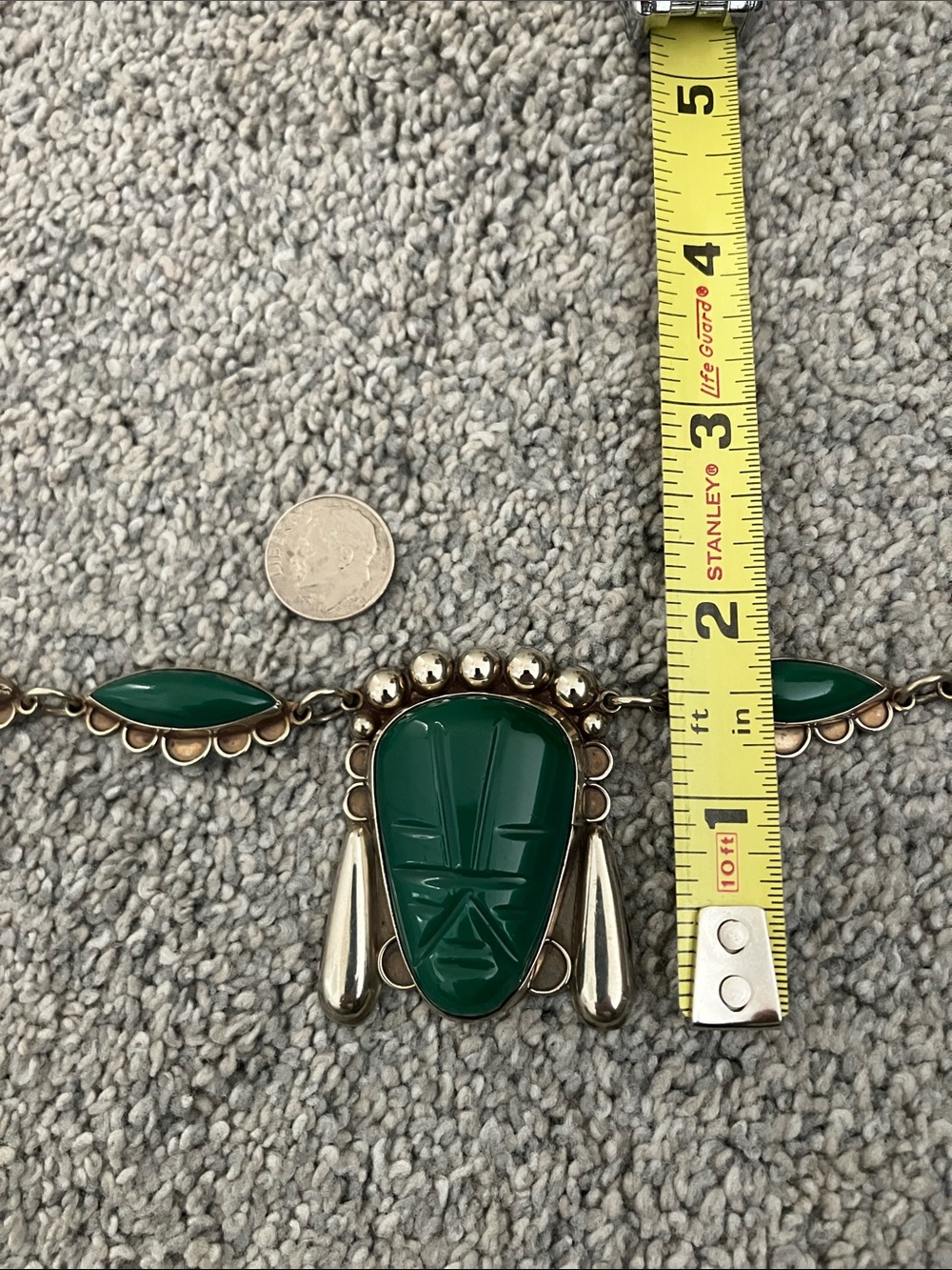 Magnificent Vintage Green and Silver Mask Necklace - Picture 8 of 10